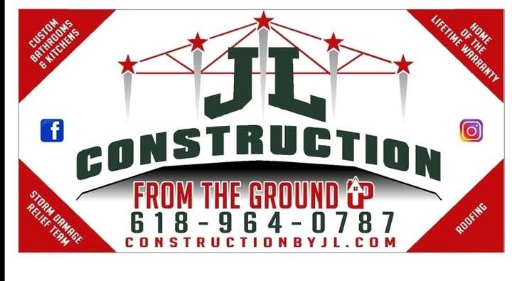 JL Construction's real business banner — From The Ground Up, Home of the Lifetime Warranty, Storm Damage Relief Team